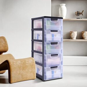 LUGBING Plastic Drawers Organizer, 11.81"x15.75"x33.07" Storage Drawers Containers with 5 Clear Drawers for Living Room Bedroom Office