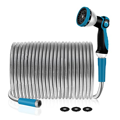 Garden Hose 50 ft Metal - Stainless Steel Water Hose Flexible Lightweight Garden Hose Collapsible and No Kink Water Pipe