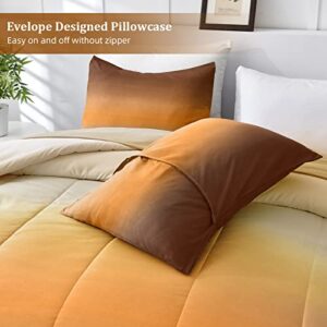 Gradient Brunt Orange Comforter Set Queen 7 Pieces Ombre Abstract Bed in a Bag Set for All Season - Lightweight Microfiber Bedding Set with Comforter, Pillowcases, Pillow Shams, Flat/Fitted Sheet