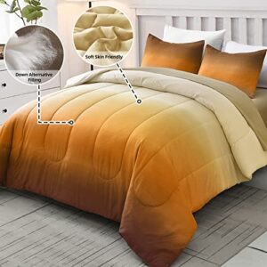 Gradient Brunt Orange Comforter Set Queen 7 Pieces Ombre Abstract Bed in a Bag Set for All Season - Lightweight Microfiber Bedding Set with Comforter, Pillowcases, Pillow Shams, Flat/Fitted Sheet