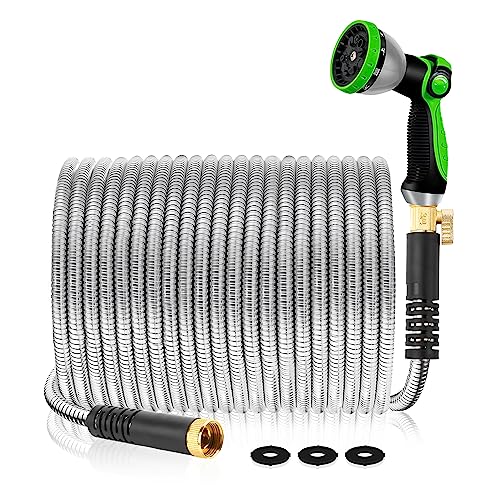 Garden Hose 50 ft Metal - Flexible Garden Hose Stainless Steel Metal Water Hose Heavy Duty Collapsible and No Kink Water Pipe