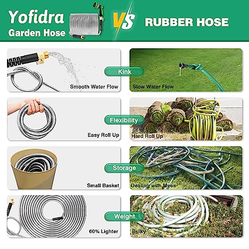Garden Hose 50 ft Metal - Flexible Garden Hose Stainless Steel Metal Water Hose Heavy Duty Collapsible and No Kink Water Pipe