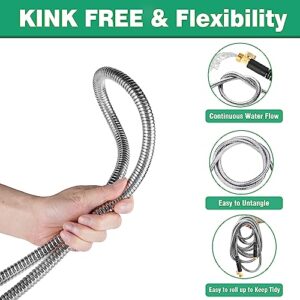 Garden Hose 50 ft Metal - Flexible Garden Hose Stainless Steel Metal Water Hose Heavy Duty Collapsible and No Kink Water Pipe