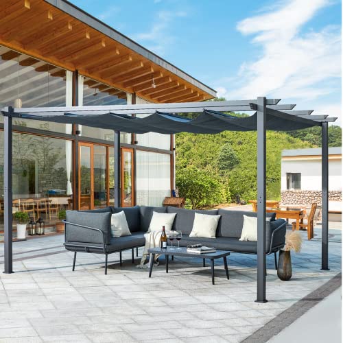 YOLENY 10' x13' Aluminum Outdoor Retractable Pergola, Outdoor Patio Steel Frame Pergola with Sun Shade Canopy Patio Metal Shelter for Garden, Deck, Patio