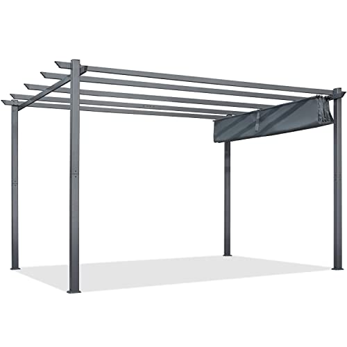 YOLENY 10' x13' Aluminum Outdoor Retractable Pergola, Outdoor Patio Steel Frame Pergola with Sun Shade Canopy Patio Metal Shelter for Garden, Deck, Patio