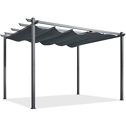 YOLENY 10' x13' Aluminum Outdoor Retractable Pergola, Outdoor Patio Steel Frame Pergola with Sun Shade Canopy Patio Metal Shelter for Garden, Deck, Patio