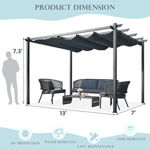 YOLENY 10' x13' Aluminum Outdoor Retractable Pergola, Outdoor Patio Steel Frame Pergola with Sun Shade Canopy Patio Metal Shelter for Garden, Deck, Patio