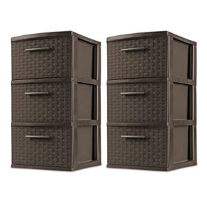 trfmy 3-drawer wide weave design storage tower,frame & drawers w/driftwood handles,set of 2 (espresso)