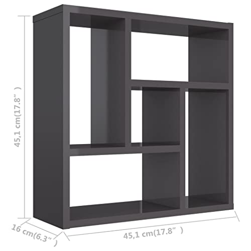 WEHUOSIF Wall Shelf,Living Room Shelves,Wall Mount Shelf,Book Shelves for Bedroom,with 5 Storage Compartments,Kitchen, Office, Living Room,Bedroom, High Gloss Gray 17.8"x6.3"x17.8" Engineered Wood