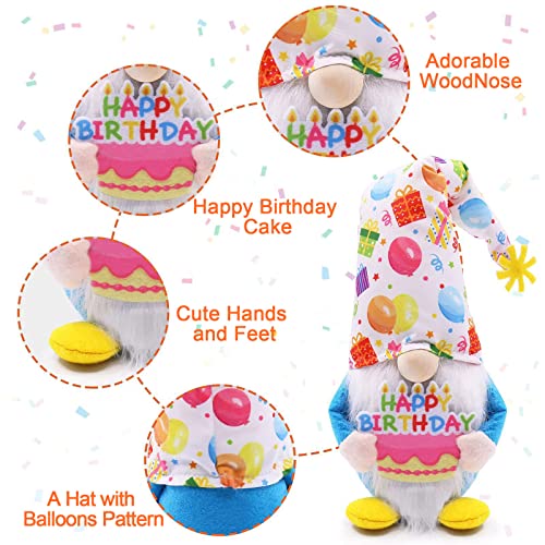 Birthday Gnomes Happy Birthday Decorations Tomte Plush Birthday Gifts, Handmade Party Hat With Colorful Balloons, Cute Birthday Gnomes for Party Tiered Tray Decor, Birthday Gifts for Kids and Women