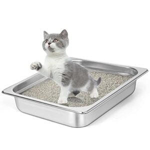 shallow travel litter box for cats, stainless steel litter box for cat crate, cat playpen, cat kennel, cage, cat house (4 quarts)