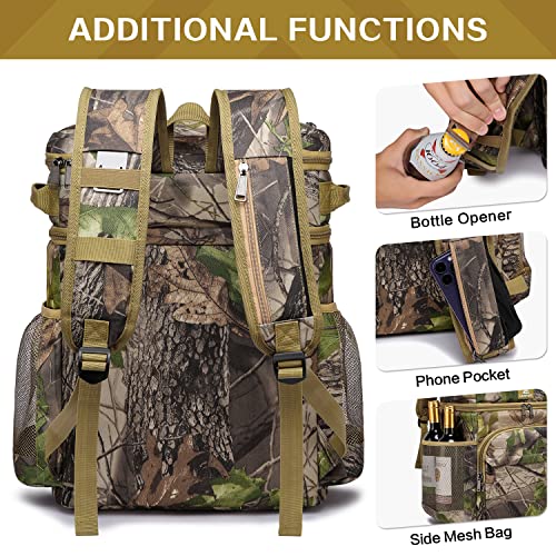 Laripwit 54 Cans Backpack Cooler Insulated Leak-Proof Camo Cooler Backpack Double Deck Lunch Backpack for Men Women - Perfect Tactical Soft Cooler Bag for Camping, Picnic, Beach, Hiking