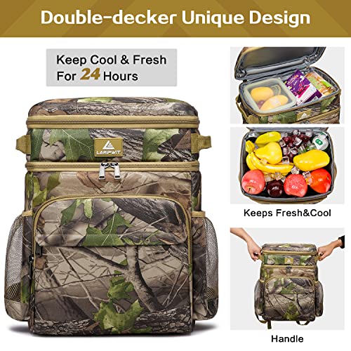 Laripwit 54 Cans Backpack Cooler Insulated Leak-Proof Camo Cooler Backpack Double Deck Lunch Backpack for Men Women - Perfect Tactical Soft Cooler Bag for Camping, Picnic, Beach, Hiking