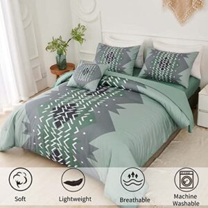 ANGIYUIN 6Pcs Boho Sage Green Comforter Set, Full Size Bed in a Bag, Ultra Soft Microfiber Bedding Set, Western Geometric Lightweight Comforters (Full, Green)