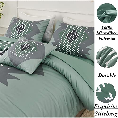 ANGIYUIN 6Pcs Boho Sage Green Comforter Set, Full Size Bed in a Bag, Ultra Soft Microfiber Bedding Set, Western Geometric Lightweight Comforters (Full, Green)