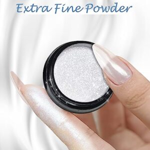 White Pearl Chrome Nail Powder, 3 Colors Aurora Ice Transparent Chrome Powder for Nails, Glazed Donut Pearlescent Magic White Nail Powder Mirror Effect Pigment Glitter for Nail Art