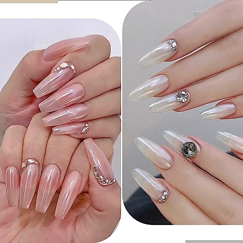 White Pearl Chrome Nail Powder, 3 Colors Aurora Ice Transparent Chrome Powder for Nails, Glazed Donut Pearlescent Magic White Nail Powder Mirror Effect Pigment Glitter for Nail Art