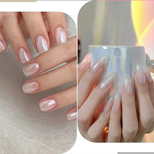 White Pearl Chrome Nail Powder, 3 Colors Aurora Ice Transparent Chrome Powder for Nails, Glazed Donut Pearlescent Magic White Nail Powder Mirror Effect Pigment Glitter for Nail Art