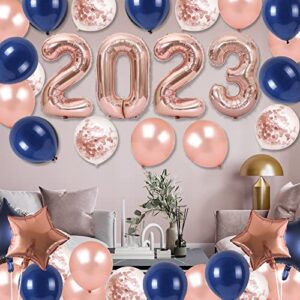 HappyField Rose Gold and Navy Blue Graduation Party Decorations 2023 Navy Blue Rose Gold Party Decorations Rose Gold and Navy Blue Birthday Party Decorations Gender Reveal Bridal Shower Baby Shower