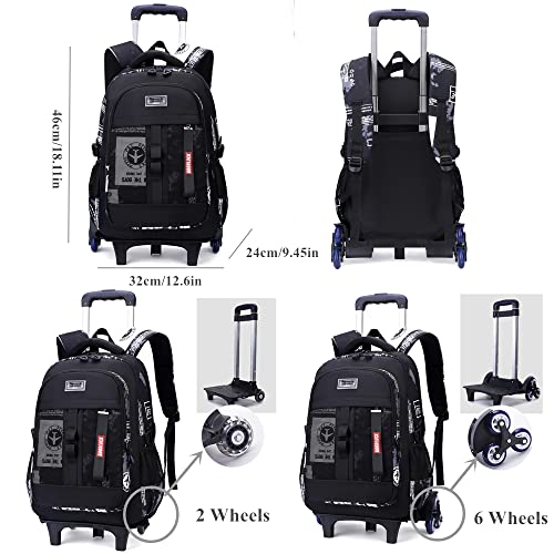 Mildame Boys Rolling Backpack Kids Luggage Bookbag with Wheels Elementary Wheeled Schoolbag Trolley Bag for Teens