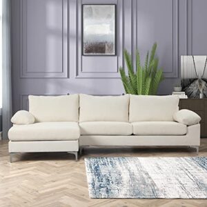 casa andrea milano modern large boucle l-shape sectional sofa, with extra wide chaise lounge couch, cream