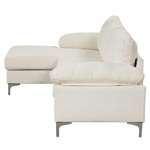 Casa Andrea Milano Modern Large Boucle L-Shape Sectional Sofa, with Extra Wide Chaise Lounge Couch, Cream