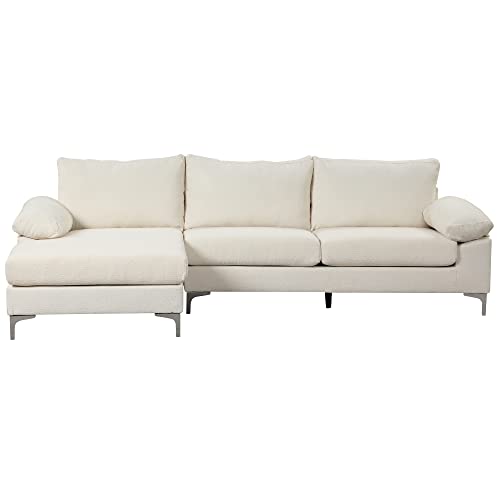 Casa Andrea Milano Modern Large Boucle L-Shape Sectional Sofa, with Extra Wide Chaise Lounge Couch, Cream