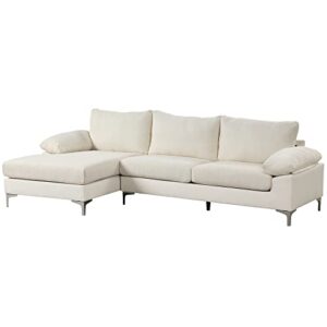 Casa Andrea Milano Modern Large Boucle L-Shape Sectional Sofa, with Extra Wide Chaise Lounge Couch, Cream