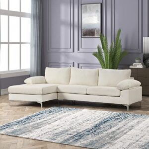 Casa Andrea Milano Modern Large Boucle L-Shape Sectional Sofa, with Extra Wide Chaise Lounge Couch, Cream