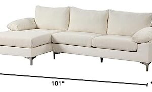 Casa Andrea Milano Modern Large Boucle L-Shape Sectional Sofa, with Extra Wide Chaise Lounge Couch, Cream