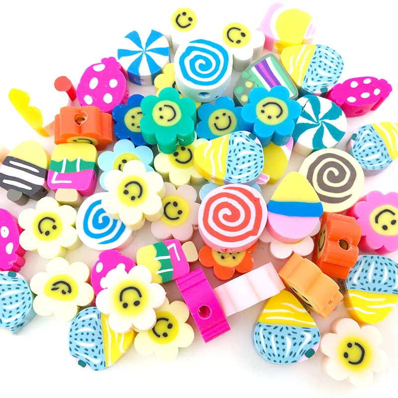 Dunsi 1300pcs Spacer Beads Set Colorful Beads Smiley Face Beads Peal Beads Flat Round Polymer Clay Beads for Necklace Bracelets Making