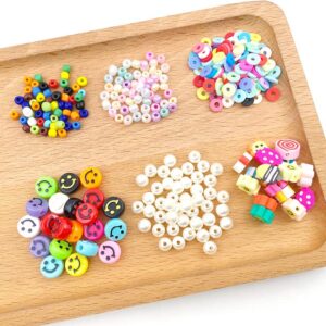 Dunsi 1300pcs Spacer Beads Set Colorful Beads Smiley Face Beads Peal Beads Flat Round Polymer Clay Beads for Necklace Bracelets Making