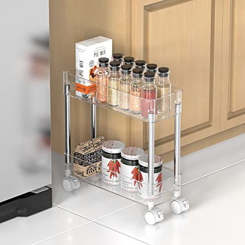 TESOIN Slim Rolling Storage Cart, Tier Mobile Multipurpose Kitchen Shelf Organization Slide Out Narrow Cart, Great for Kitchen Bathroom Warehouse and More Laundry Narrow Places (2 Tier)