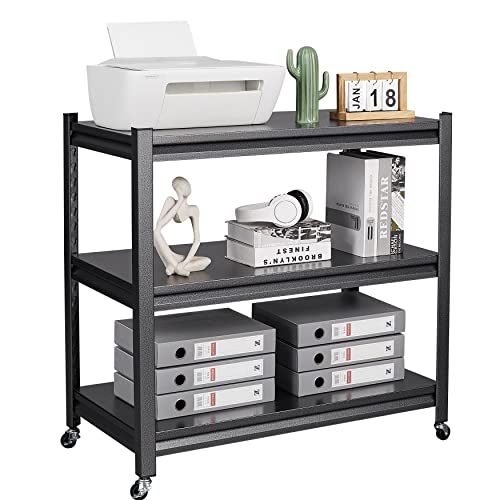 3 Tier Metal Storage Racks with Wheels, Mobile Garage Shelves Unit 17.7" D x 33.9" W x 31.5" H, Rolling Kitchen Racks, for Garage Pantry Home Office