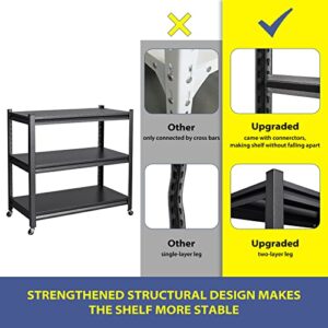 3 Tier Metal Storage Racks with Wheels, Mobile Garage Shelves Unit 17.7" D x 33.9" W x 31.5" H, Rolling Kitchen Racks, for Garage Pantry Home Office