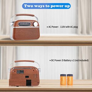 Portable Retro AM FM Radio Bluetooth Speak, Support USB and Micro SD Card MP3 Player, Battery Operated Analog Radio Or AC Power Vintage Transistor Radio with Big Speaker for Home and Outdoor