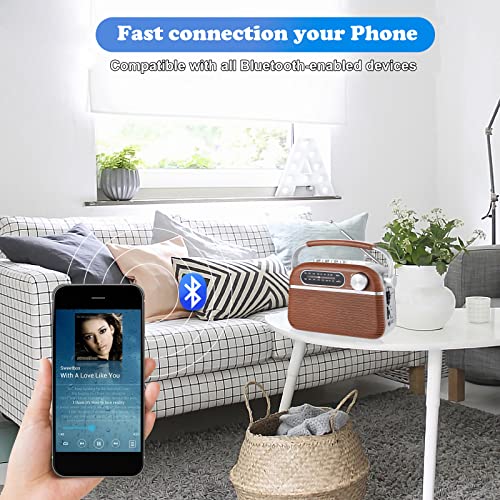 Portable Retro AM FM Radio Bluetooth Speak, Support USB and Micro SD Card MP3 Player, Battery Operated Analog Radio Or AC Power Vintage Transistor Radio with Big Speaker for Home and Outdoor