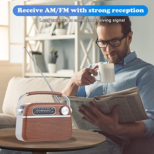 Portable Retro AM FM Radio Bluetooth Speak, Support USB and Micro SD Card MP3 Player, Battery Operated Analog Radio Or AC Power Vintage Transistor Radio with Big Speaker for Home and Outdoor