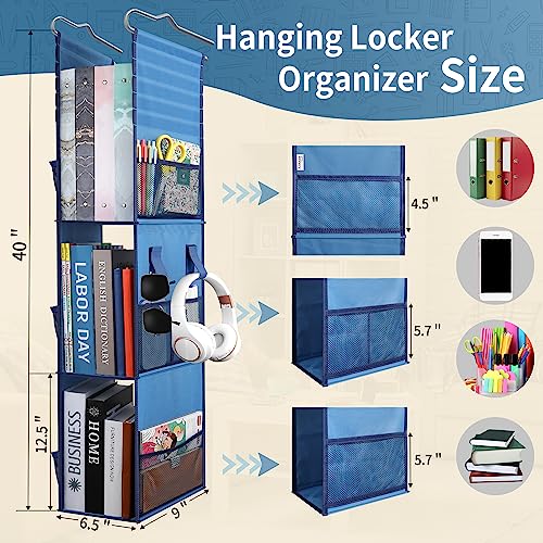 Annecy Locker Organizer for School, Work, Gym, and Closet, 3 Shelf Hanging Locker Accessories for Girls Boys, Adjustable School Locker Shelf from 3 to 2 Shelves, Navy Blue