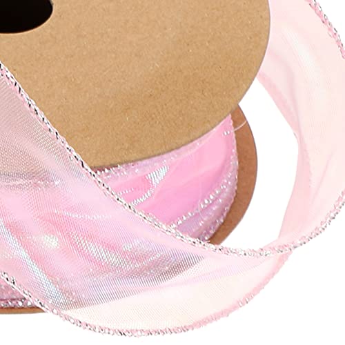 SEWACC Organza Ribbon Shimmer Sheer Chiffon Ribbon Wide Pink Wired Ribbons for Gift Wrapping DIY Crafts Bouquet Garland Baking Bowknot Wedding Party