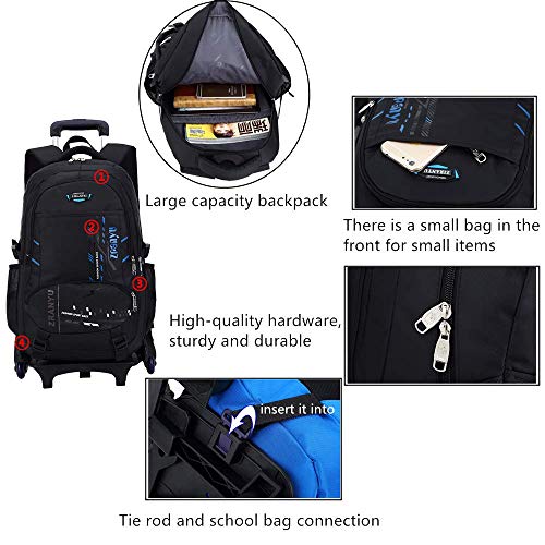 Armbq Boys Rolling Backpack with Wheels Teens Trolley Bookbag Kids Wheeled Backpack Middle and Elementary Travel Luggage School Bags