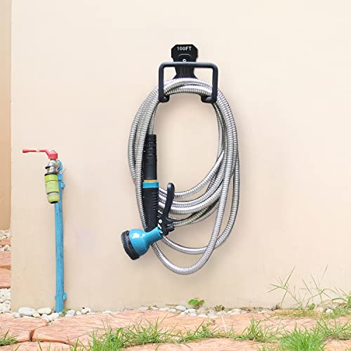 Besiter Garden Hose 25FT Stainless Steel Water Hose with 10 Functions Adjustable Spray Nozzle,Heavy-Duty Metal Garden Hose Flexible Durable No-Tangle & Kink Leak Dog Proof Hose for Yard Lawn