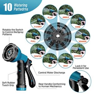 Besiter Garden Hose 25FT Stainless Steel Water Hose with 10 Functions Adjustable Spray Nozzle,Heavy-Duty Metal Garden Hose Flexible Durable No-Tangle & Kink Leak Dog Proof Hose for Yard Lawn