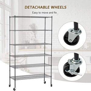 Alohappy 6 Tier Adjustable Metal Shelf Wire Shelving Unit Storage with Wheels 82" H x 48" L x 18" D for Home Kitchen Garage Pantry (Silver)