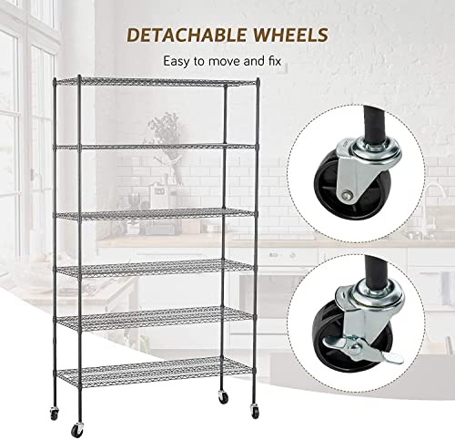 Alohappy 6 Tier Adjustable Metal Shelf Wire Shelving Unit Storage with Wheels 82" H x 48" L x 18" D for Home Kitchen Garage Pantry (Silver)