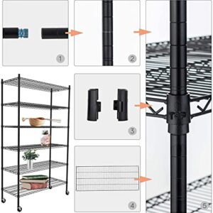 Alohappy 6 Tier Adjustable Metal Shelf Wire Shelving Unit Storage with Wheels 82" H x 48" L x 18" D for Home Kitchen Garage Pantry (Silver)