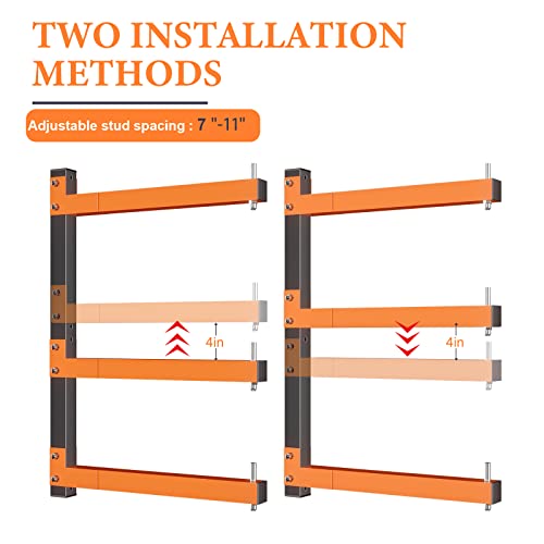 Acools Lumber Storage Rack, Lumber Rack Wall Mount, Heavy Duty Wood Storage Racks with 6-Level System, 720 lb Durable Garage Wood Organizer, Orange Lumber Metal Racks for Indoor and Outdoor(4 PACK)