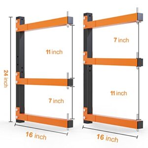 Acools Lumber Storage Rack, Lumber Rack Wall Mount, Heavy Duty Wood Storage Racks with 6-Level System, 720 lb Durable Garage Wood Organizer, Orange Lumber Metal Racks for Indoor and Outdoor(4 PACK)