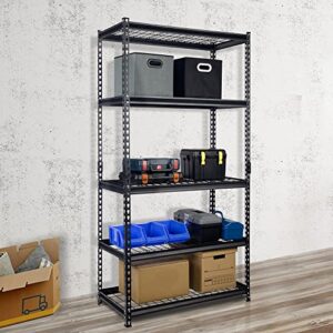 Pachira 36" W x 18" D x 72" H Adjustable Height 5-Shelf Steel Shelving Unit Utility Organizer Rack for Home, Office, and Warehouse, Black