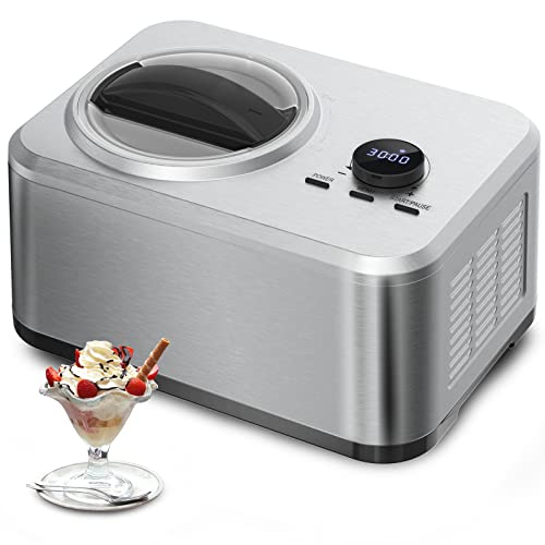 LHRIVER Ice Cream Maker,1.5 Quart Stainless Steel Automatic Ice Cream Maker Machine with LCD Timer,No Pre-freezing,for Making Ice Cream,Gelato,Frozen Yogurt in 30-60 min